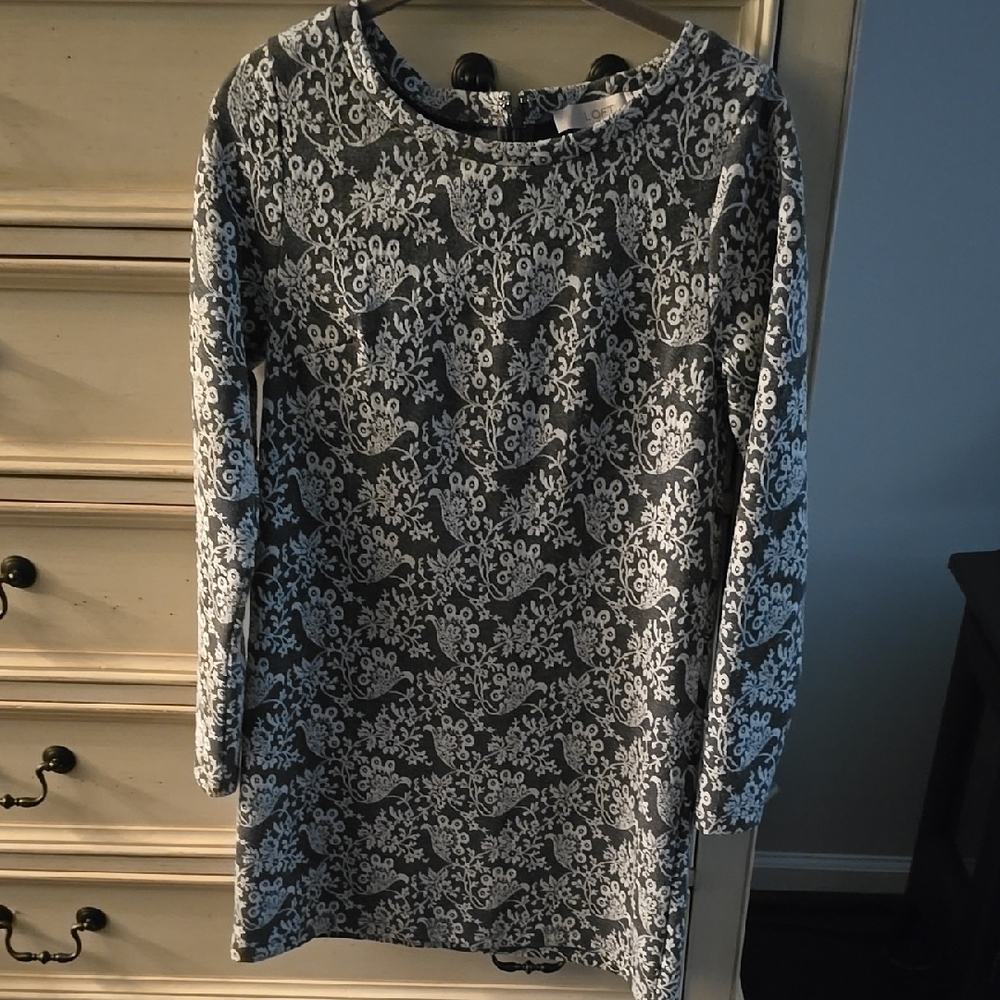 LOFT Black and White Long Sleeve Sheath Dress for Cocktail
